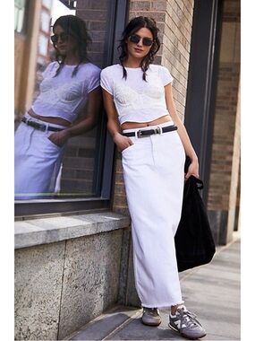 Free People Come As You Are Denim Maxi Skirt in White Size 2 NWT
